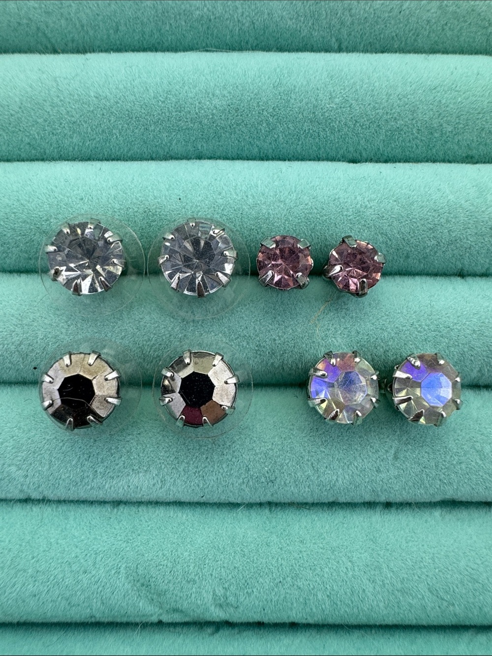 💛 Vintage Crystal Stud Earring Set | Pink & Clear & Black